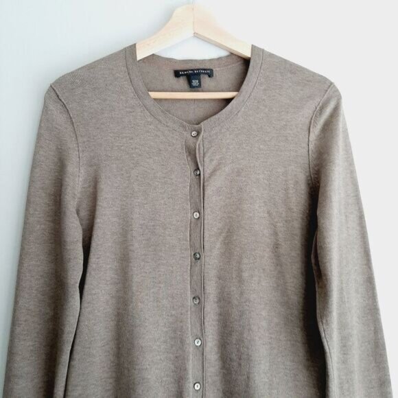 BANANA REPUBLIC Cardigan Button Down Silk Cotton Blend Green Grey Sz M Flawed - Picture 2 of 13